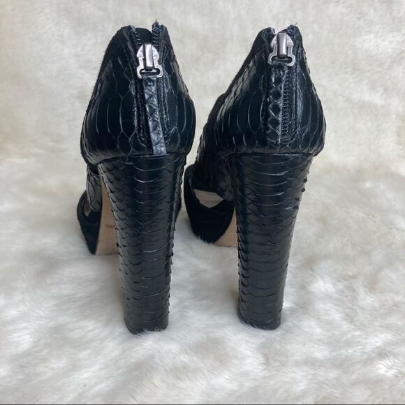 Barneys New York Co Op Black Snake Suede Peep Toe Heeled Platform Booties 35 - Picture 8 of 12
